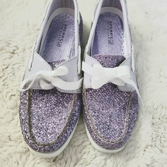 Sperry top-sider purple sparkle boat shoes sz 8.5. Excellent condition! - Picture 1 of 6
